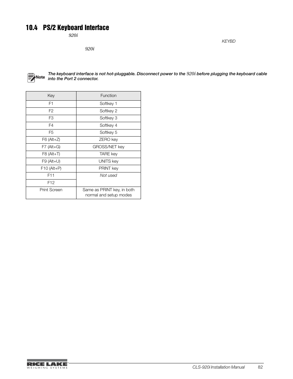 4 ps/2 keyboard interface | Rice Lake CLS-920i Cargo Lift Scale Installation Manual User Manual | Page 85 / 98