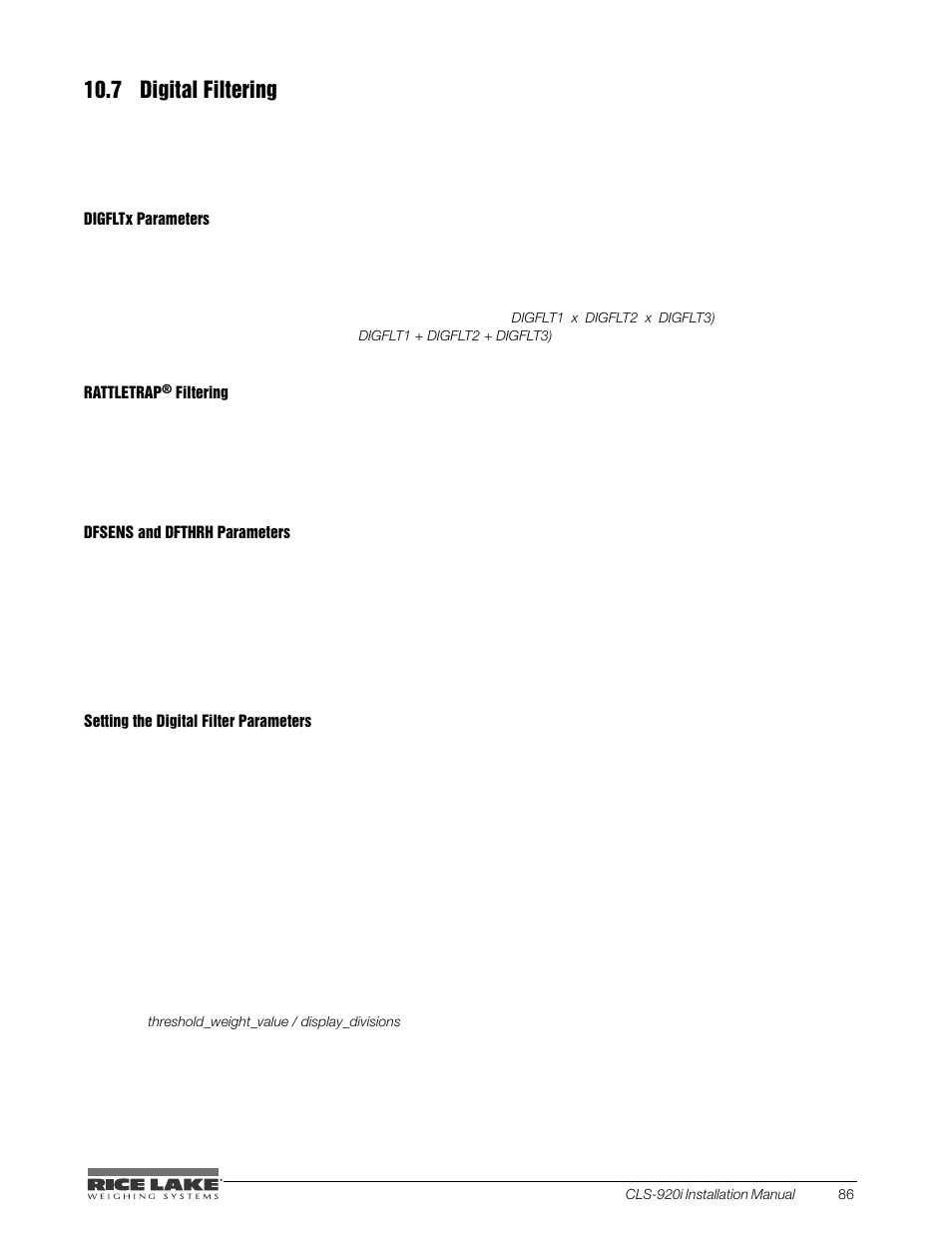 7 digital filtering | Rice Lake CLS-920i Cargo Lift Scale Installation Manual User Manual | Page 89 / 98