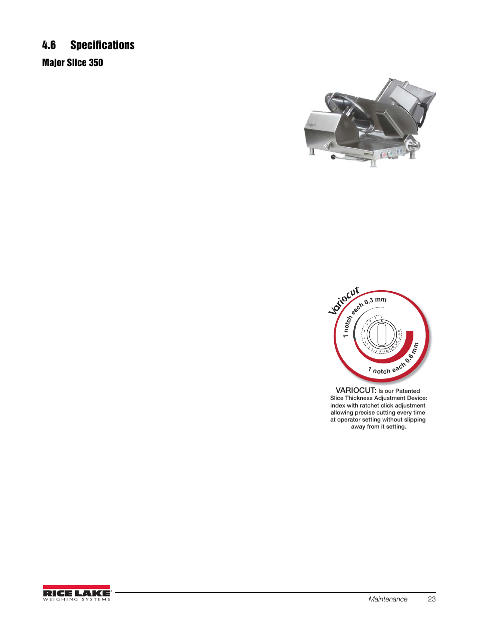 6 specifications, Major slice 350 | Rice Lake Retail Scales - MajorSlice 350M User Manual | Page 27 / 32