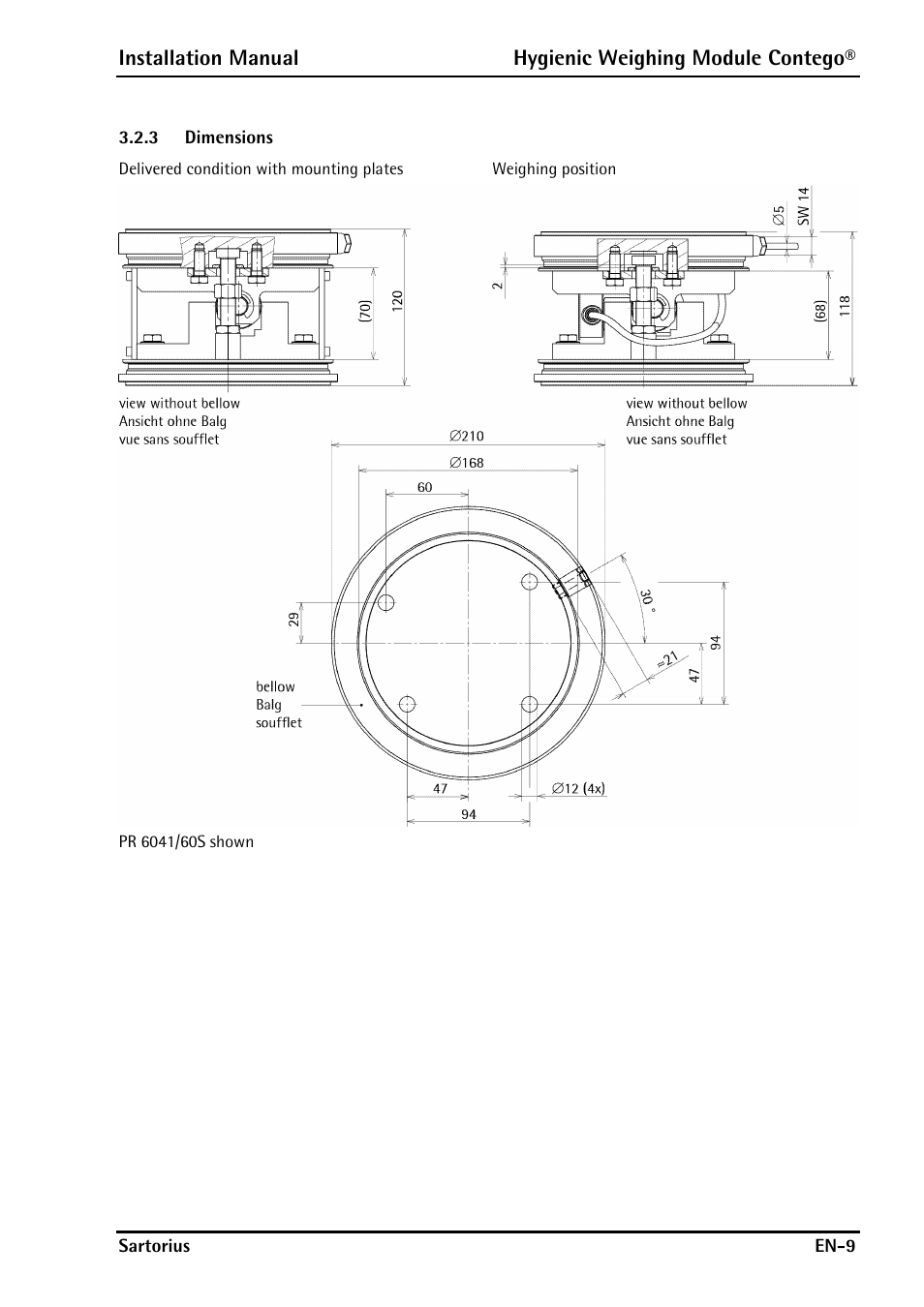 3 dimensions, Dimensions | Rice Lake Contego-Hygienic Weigh Module Kits, Lateral Cable Outlet User Manual | Page 11 / 96