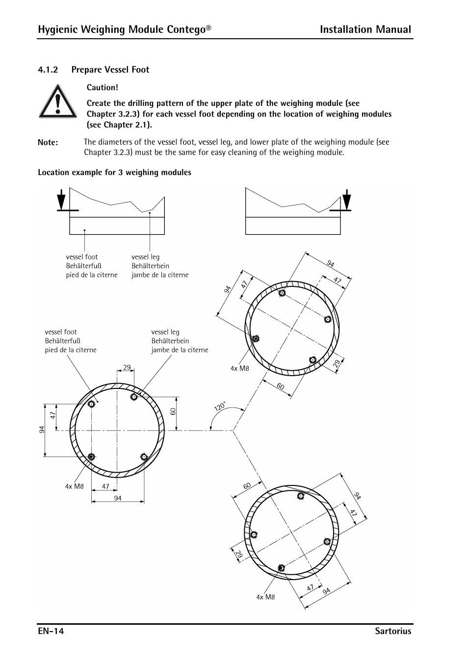 2 prepare vessel foot, Prepare vessel foot | Rice Lake Contego-Hygienic Weigh Module Kits, Lateral Cable Outlet User Manual | Page 16 / 96