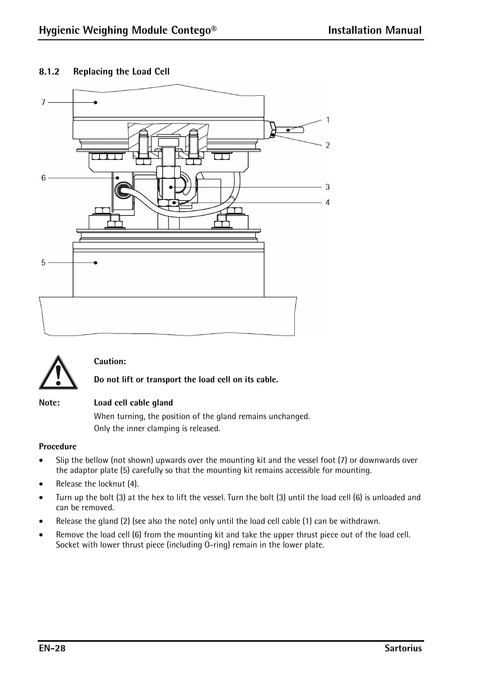 2 replacing the load cell, Replacing the load cell | Rice Lake Contego-Hygienic Weigh Module Kits, Lateral Cable Outlet User Manual | Page 30 / 96