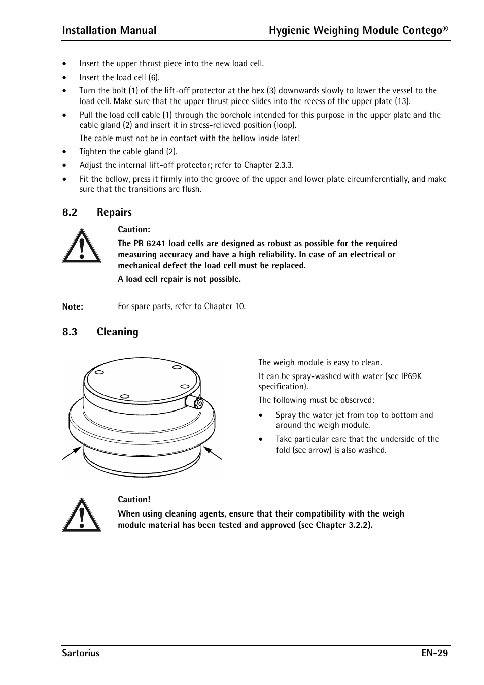 2 repairs, 3 cleaning, Repairs | Cleaning | Rice Lake Contego-Hygienic Weigh Module Kits, Lateral Cable Outlet User Manual | Page 31 / 96