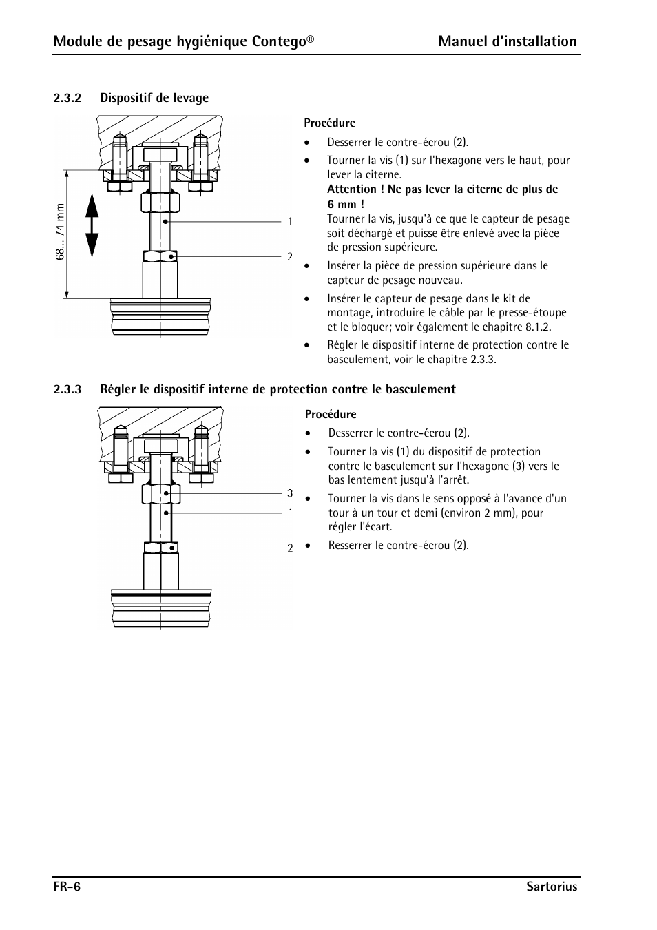 2 dispositif de levage, Dispositif de levage | Rice Lake Contego-Hygienic Weigh Module Kits, Lateral Cable Outlet User Manual | Page 68 / 96
