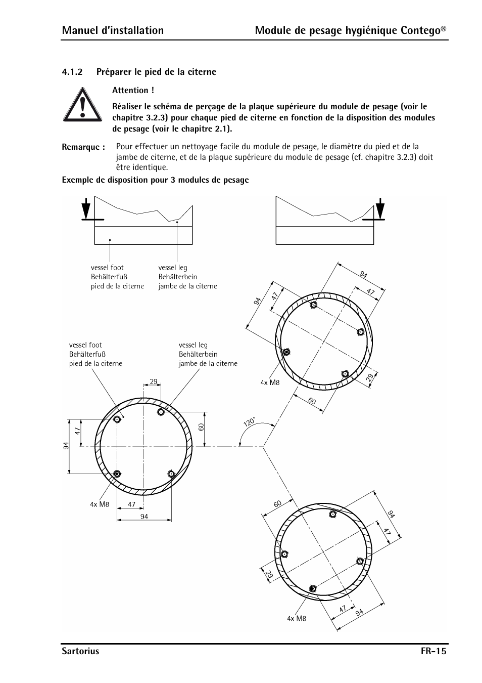 2 préparer le pied de la citerne, Préparer le pied de la citerne | Rice Lake Contego-Hygienic Weigh Module Kits, Lateral Cable Outlet User Manual | Page 77 / 96