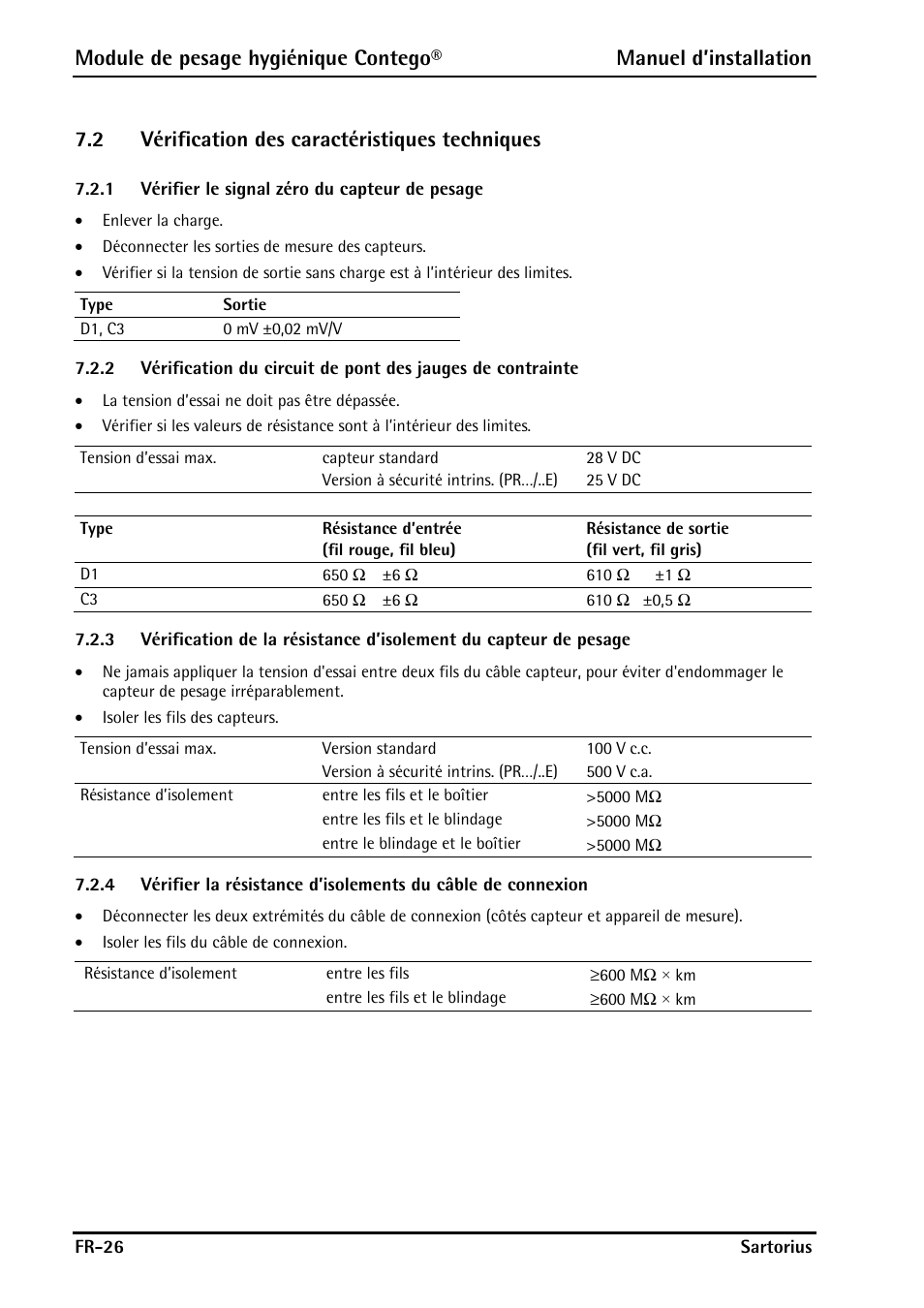 2 vérification des caractéristiques techniques, 1 vérifier le signal zéro du capteur de pesage, Vérification des caractéristiques techniques | Vérifier le signal zéro du capteur de pesage | Rice Lake Contego-Hygienic Weigh Module Kits, Lateral Cable Outlet User Manual | Page 88 / 96