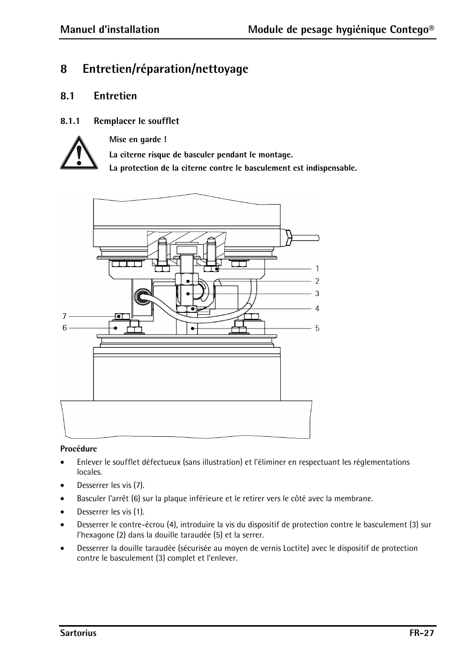 8 entretien/réparation/nettoyage, 1 entretien, 1 remplacer le soufflet | Entretien/réparation/nettoyage, Entretien, Remplacer le soufflet, 8entretien/réparation/nettoyage | Rice Lake Contego-Hygienic Weigh Module Kits, Lateral Cable Outlet User Manual | Page 89 / 96