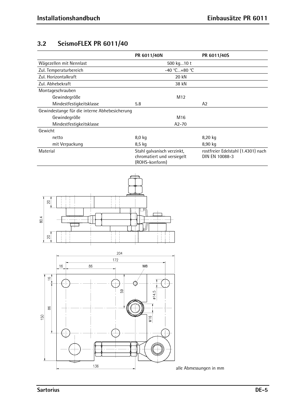 2 seismoflex pr 6011/40, Seismoflex pr 6011/40, Installationshandbuch einbausätze pr 6011 | Rice Lake Contego-Hygienic Weigh Module Kits, Top Cable Outlet User Manual | Page 15 / 28