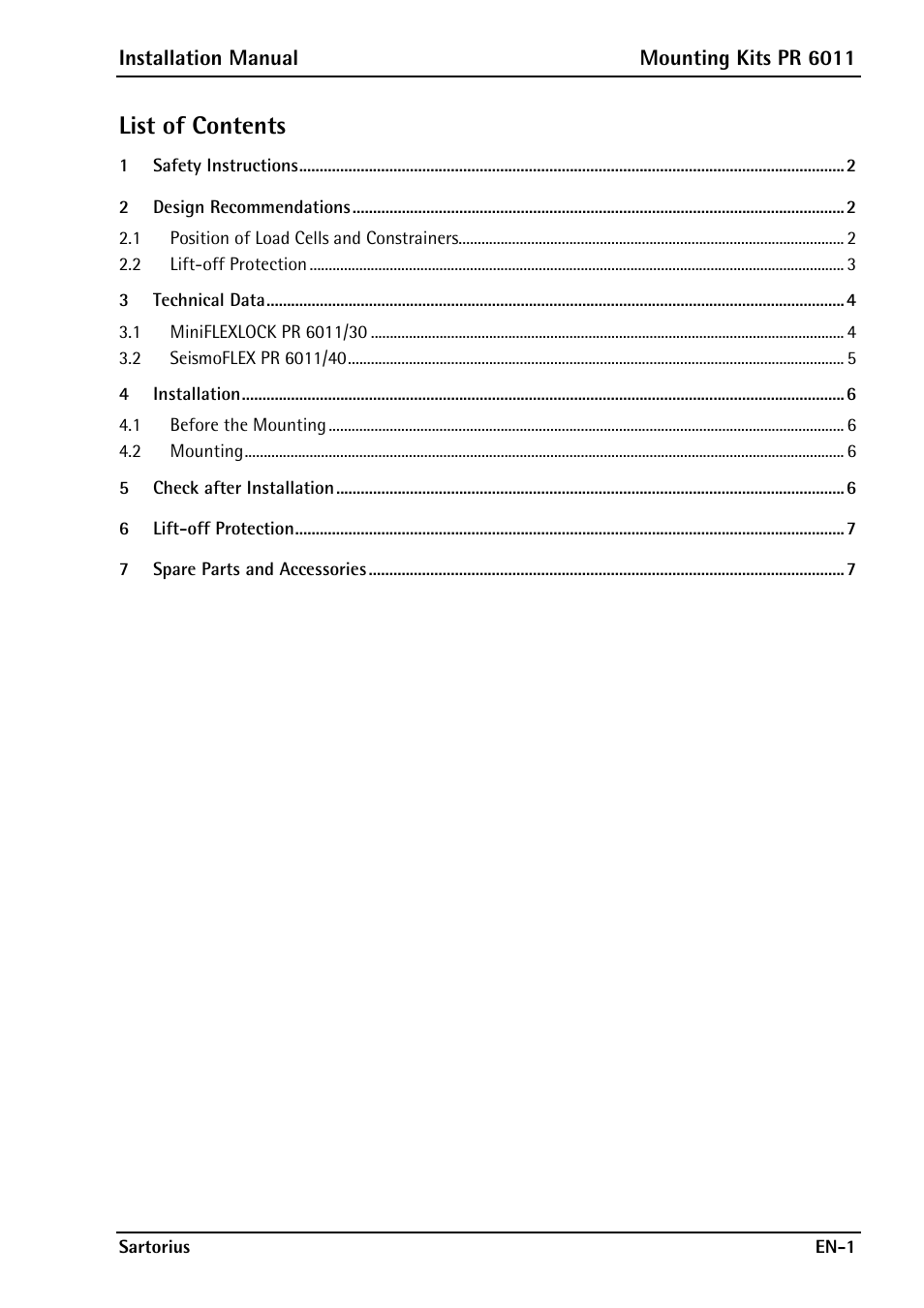 List of contents | Rice Lake Contego-Hygienic Weigh Module Kits, Top Cable Outlet User Manual | Page 3 / 28