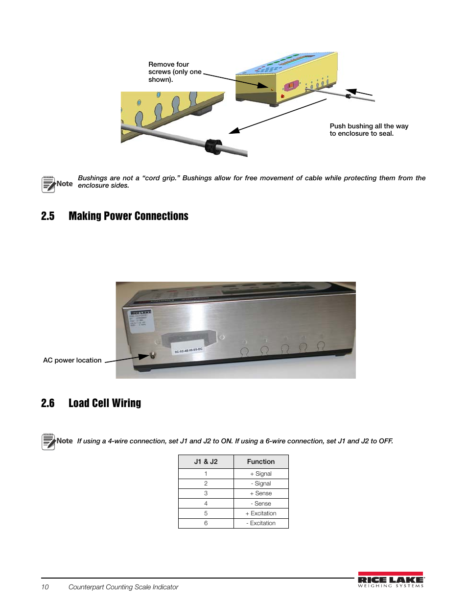 5 making power connections, 6 load cell wiring | Rice Lake Counterpart Configurable Counting Indicator - Installation and Operation Manual V2.3 - Rev C User Manual | Page 16 / 112