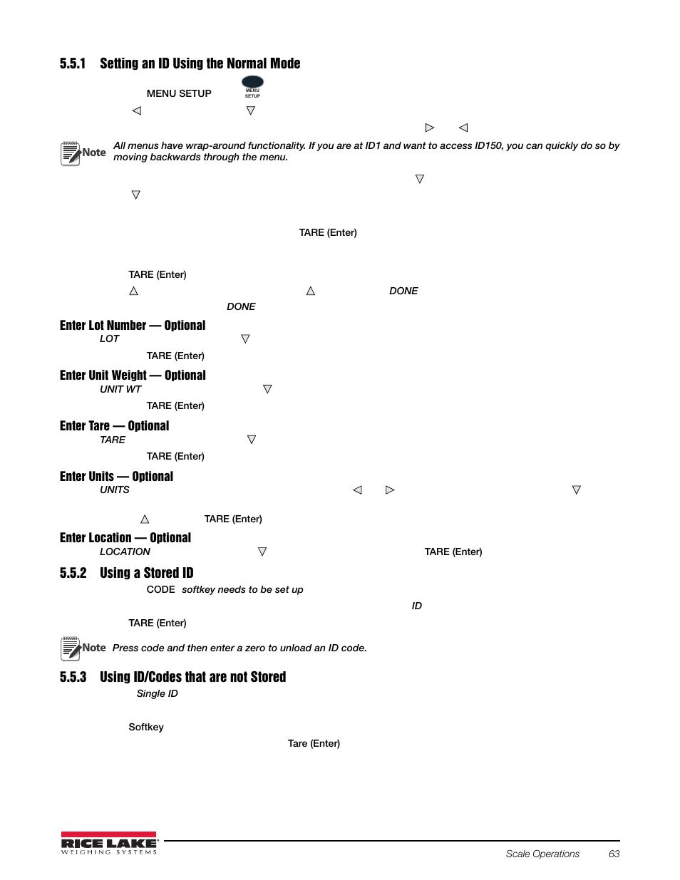 1 setting an id using the normal mode, 2 using a stored id, 3 using id/codes that are not stored | 5 ids, Setting an id using the normal mode, Using a stored id | Rice Lake Counterpart Configurable Counting Indicator - Installation and Operation Manual V2.3 - Rev C User Manual | Page 69 / 112