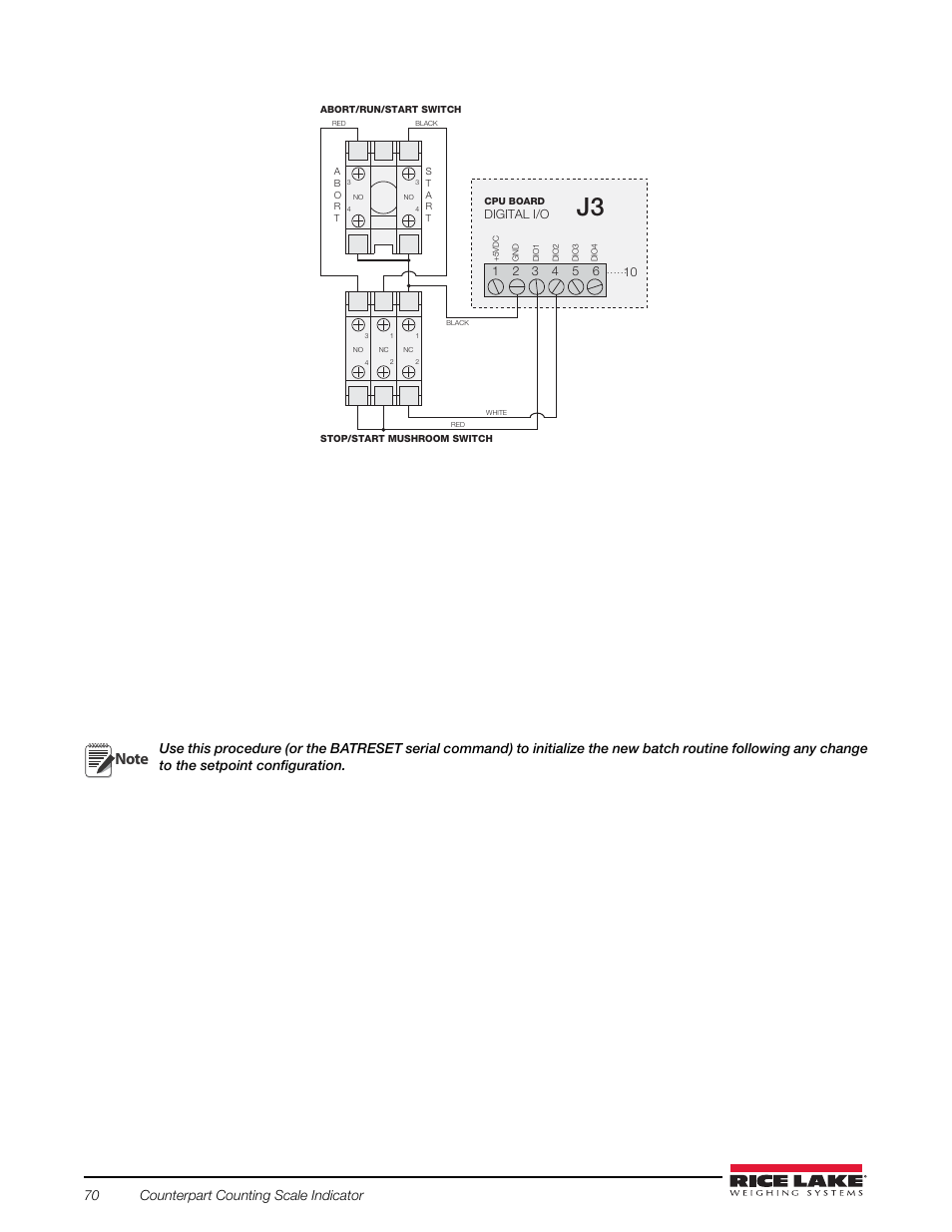 Figure 5-6. batching switch wiring diagram example | Rice Lake Counterpart Configurable Counting Indicator - Installation and Operation Manual V2.3 - Rev C User Manual | Page 76 / 112