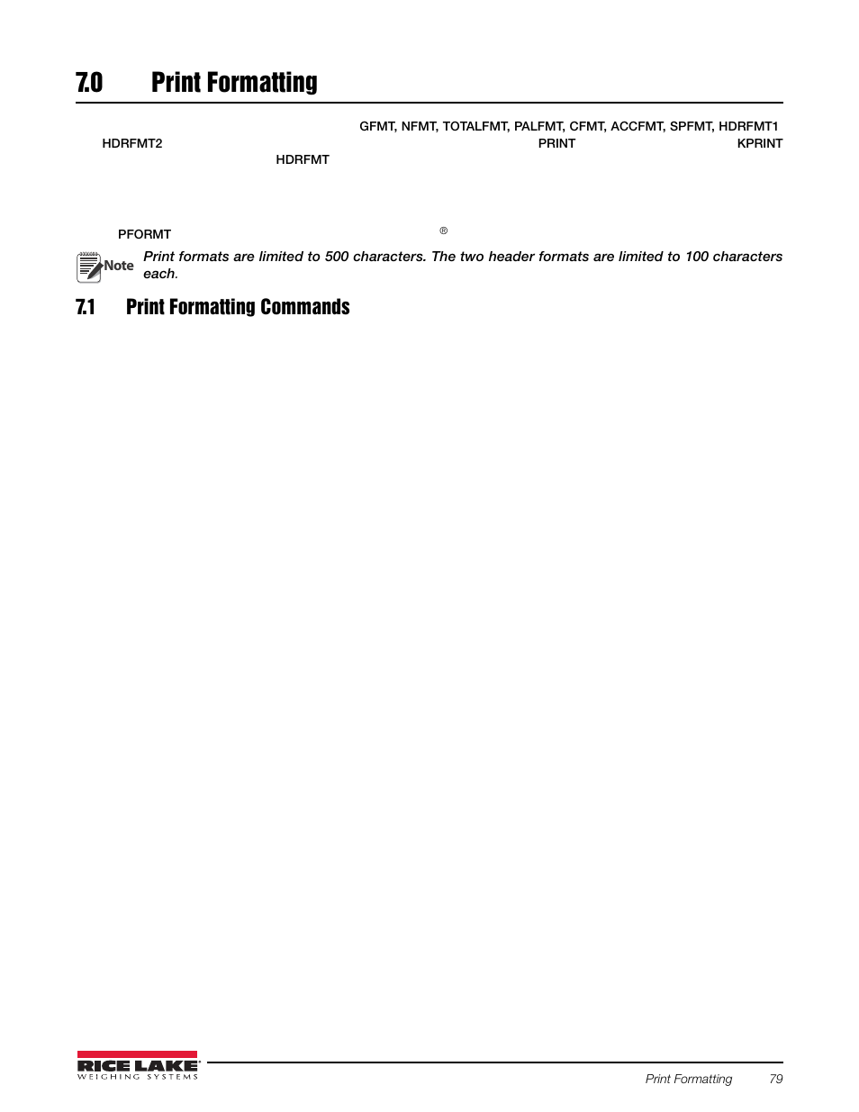 0 print formatting, 1 print formatting commands, 0 print | Formatting | Rice Lake Counterpart Configurable Counting Indicator - Installation and Operation Manual V2.3 - Rev C User Manual | Page 85 / 112