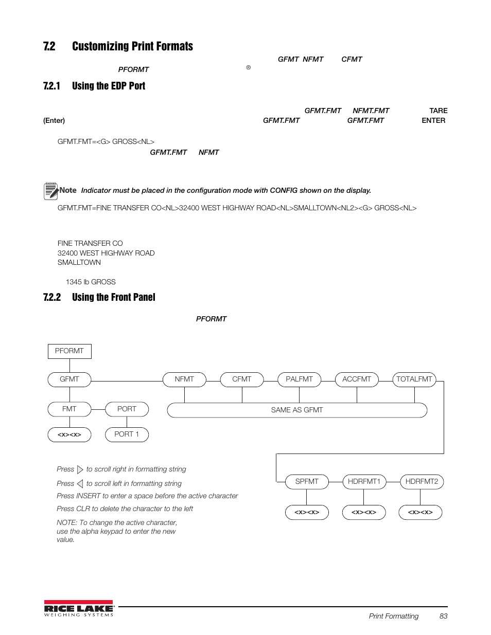 2 customizing print formats, 1 using the edp port, 2 using the front panel | Using the edp port, Using the front panel | Rice Lake Counterpart Configurable Counting Indicator - Installation and Operation Manual V2.3 - Rev C User Manual | Page 89 / 112