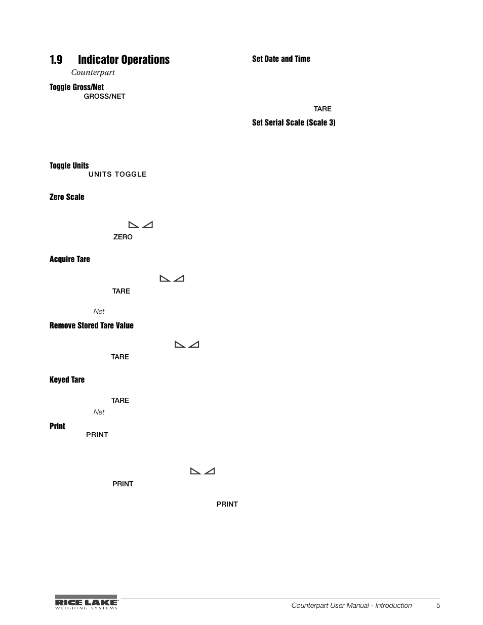 9 indicator operations | Rice Lake Counterpart Configurable Counting Indicator - User Manual - Version 1.0 User Manual | Page 11 / 87