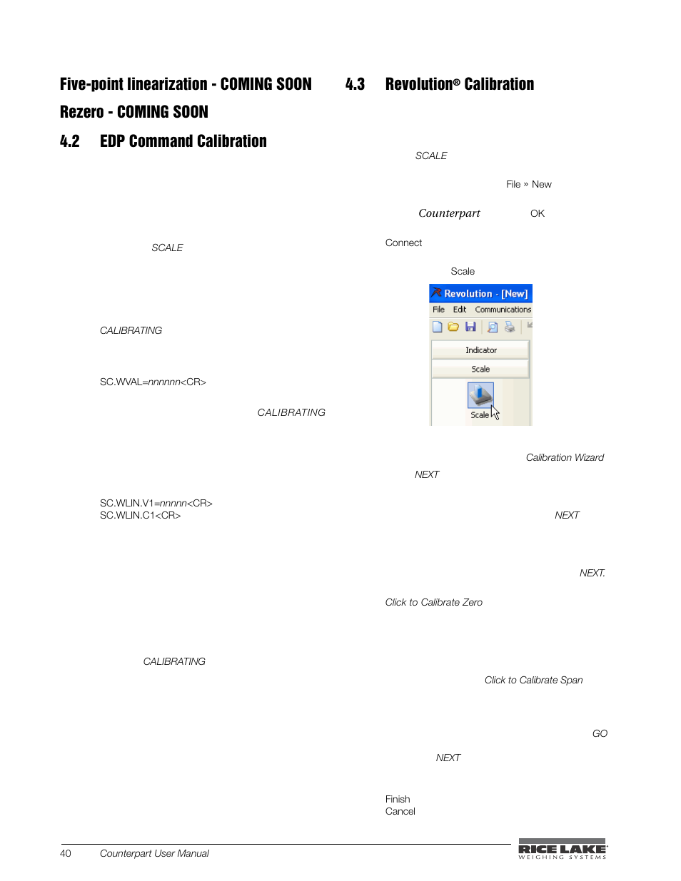 2 edp command calibration, 3 revolution® calibration, 3 revolution | Calibration | Rice Lake Counterpart Configurable Counting Indicator - User Manual - Version 1.0 User Manual | Page 46 / 87