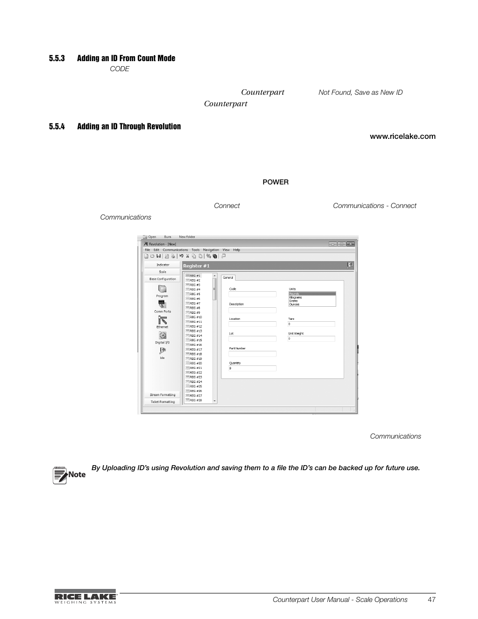 3 adding an id from count mode, 4 adding an id through revolution, Adding an id from count mode | Adding an id through revolution | Rice Lake Counterpart Configurable Counting Indicator - User Manual - Version 1.0 User Manual | Page 53 / 87