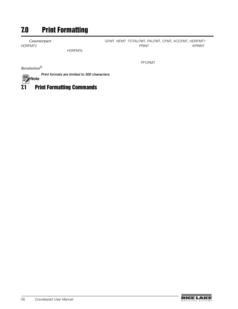 0 print formatting, 1 print formatting commands, Print formatting | Rice Lake Counterpart Configurable Counting Indicator - User Manual - Version 1.0 User Manual | Page 64 / 87