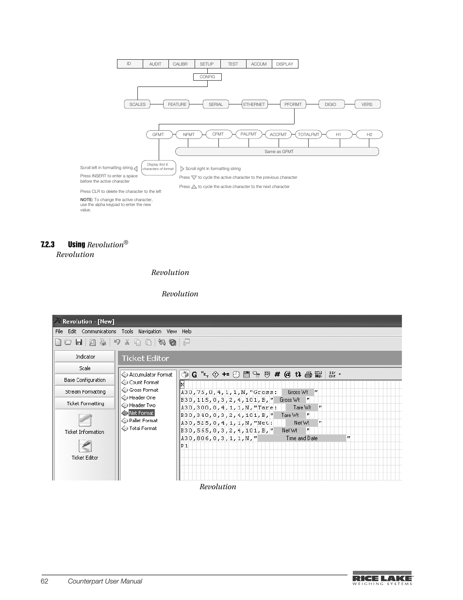 3 using revolution, Using, Print formatting grid | Revolution, Figure 7-2. revolution print format grid, 62 counterpart user manual | Rice Lake Counterpart Configurable Counting Indicator - User Manual - Version 1.0 User Manual | Page 68 / 87