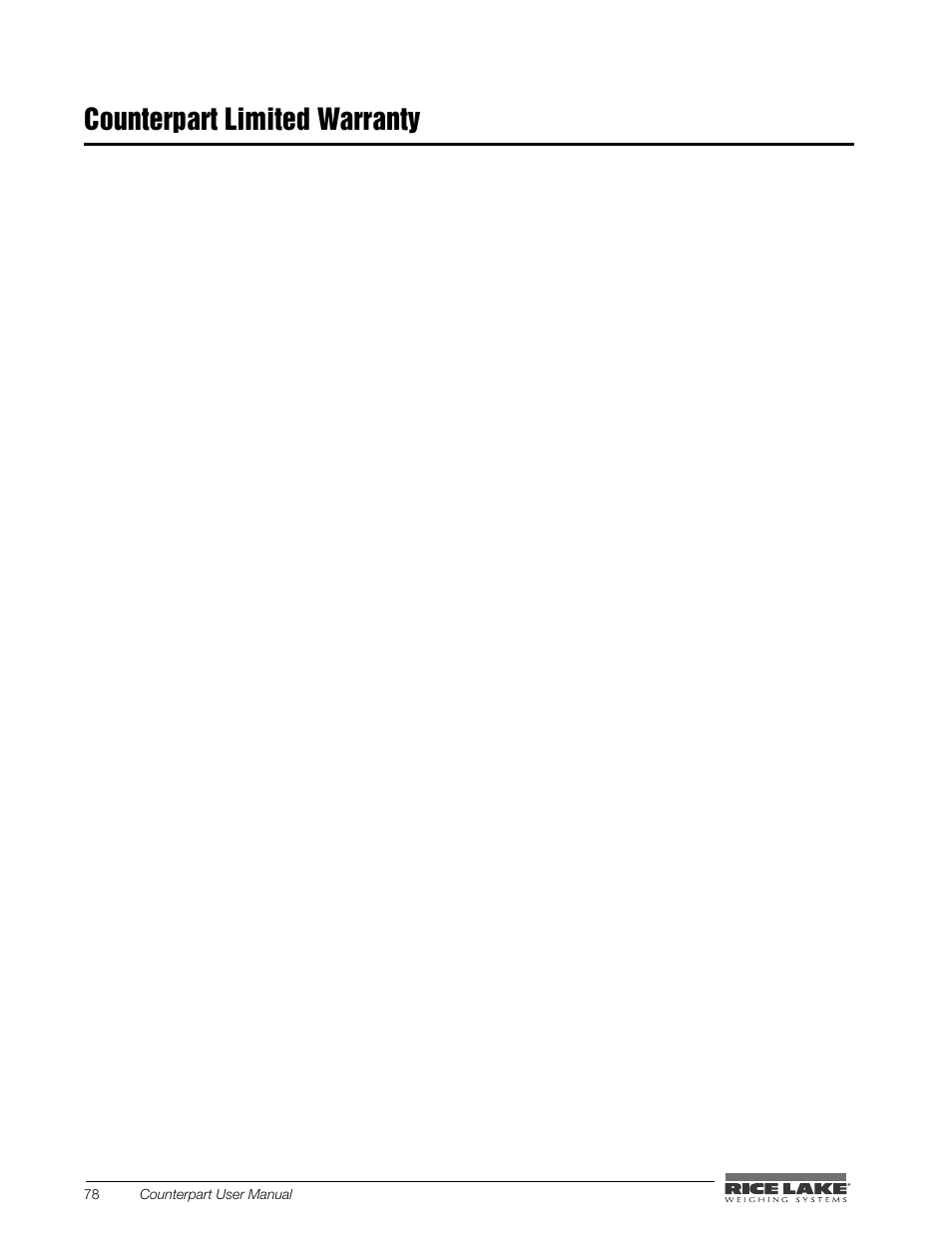 Counterpart limited warranty | Rice Lake Counterpart Configurable Counting Indicator - User Manual - Version 1.0 User Manual | Page 84 / 87