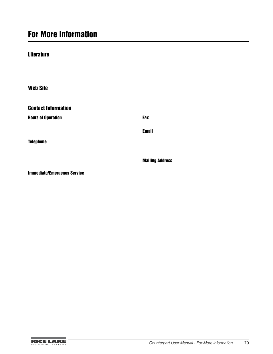 For more information | Rice Lake Counterpart Configurable Counting Indicator - User Manual - Version 1.0 User Manual | Page 85 / 87