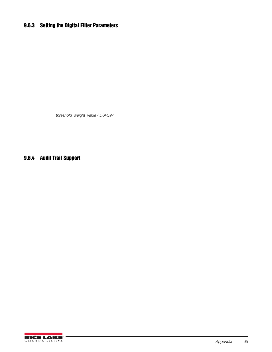 3 setting the digital filter parameters, 4 audit trail support, Setting the digital filter parameters | Audit trail support | Rice Lake Counterpart Configurable Counting Indicator - User Manual Rev. E - Version 2.5 User Manual | Page 101 / 112