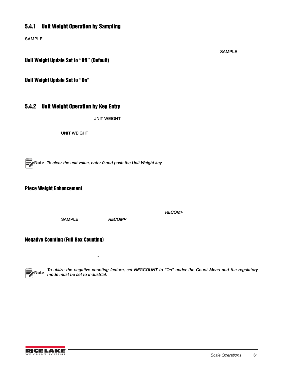 1 unit weight operation by sampling, 2 unit weight operation by key entry, Unit weight operation by sampling | Unit weight operation by key entry | Rice Lake Counterpart Configurable Counting Indicator - User Manual Rev. E - Version 2.5 User Manual | Page 67 / 112