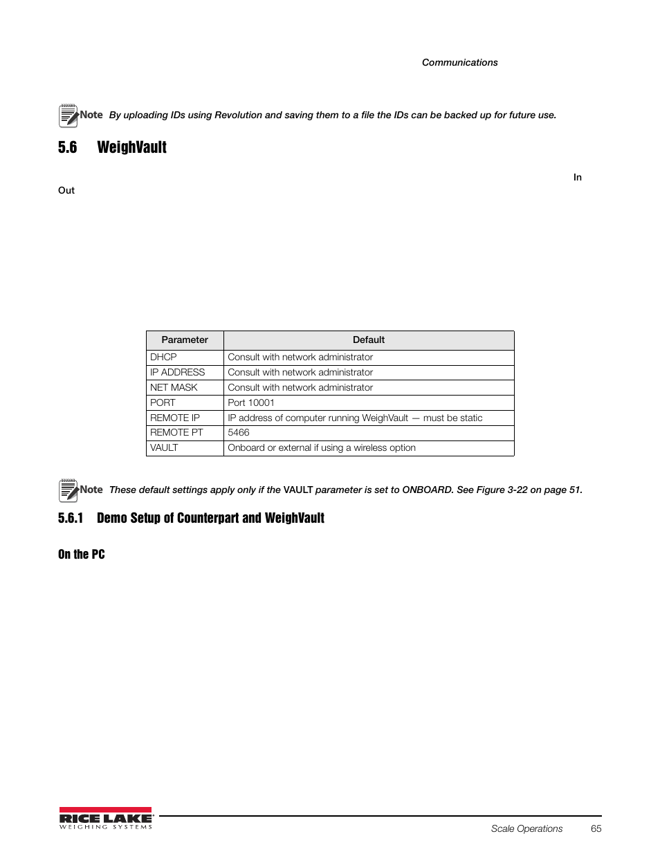 6 weighvault, 1 demo setup of counterpart and weighvault, Demo setup of counterpart and weighvault | Rice Lake Counterpart Configurable Counting Indicator - User Manual Rev. E - Version 2.5 User Manual | Page 71 / 112