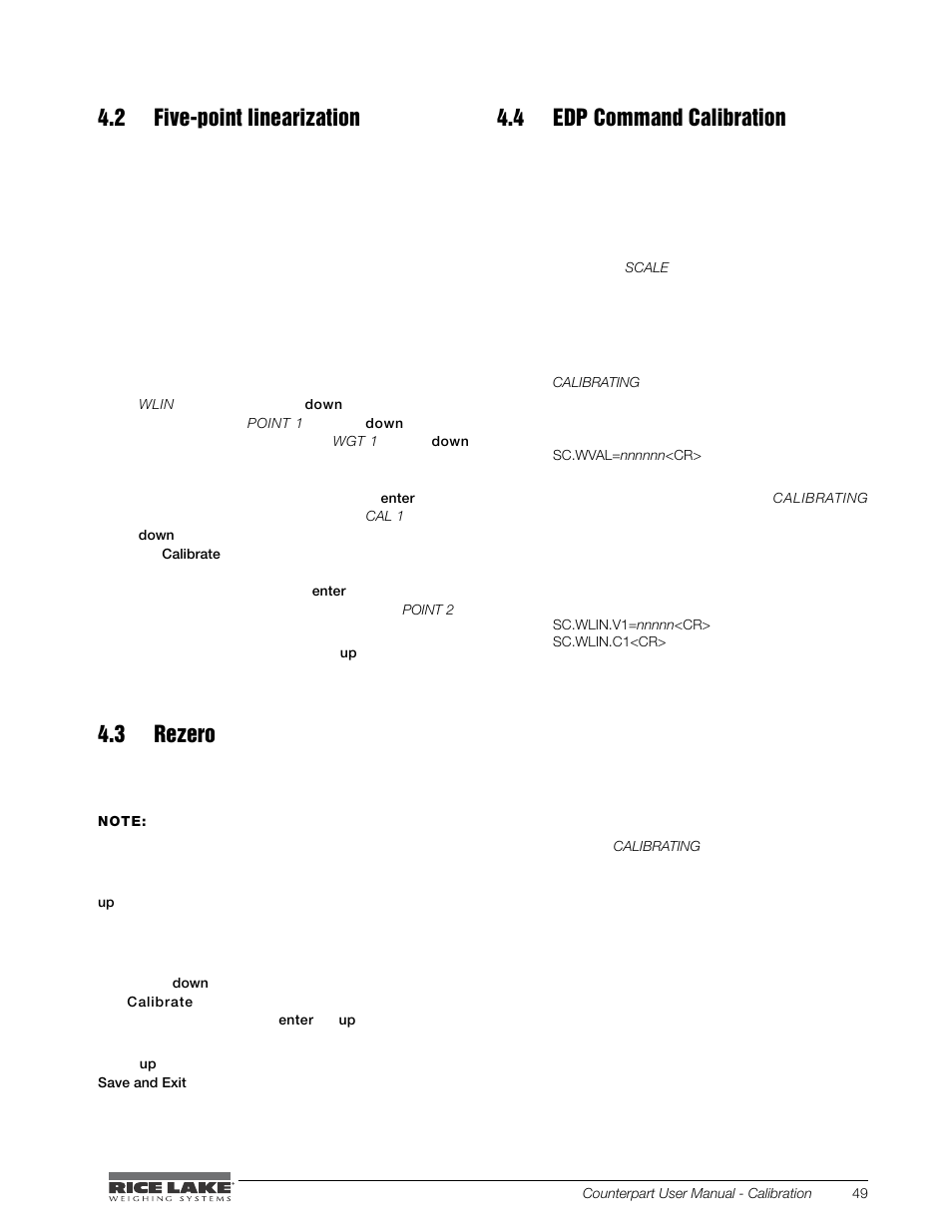 2 five-point linearization, 3 rezero, 4 edp command calibration | Rice Lake Counterpart Configurable Counting Indicator - User Manual - Version 2.0 User Manual | Page 55 / 98