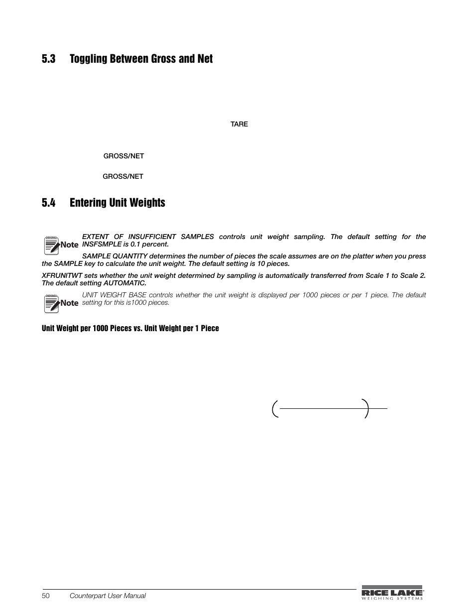 3 toggling between gross and net, 4 entering unit weights | Rice Lake Counterpart Configurable Counting Indicator - User Manual - Version 2.0 User Manual | Page 58 / 98