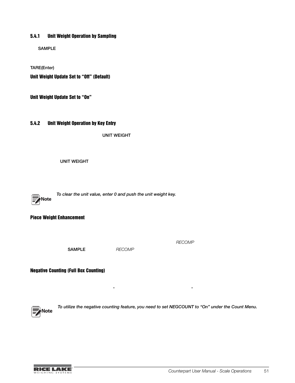 Unit weight operation by sampling, Unit weight operation by key entry | Rice Lake Counterpart Configurable Counting Indicator - User Manual - Version 2.0 User Manual | Page 59 / 98