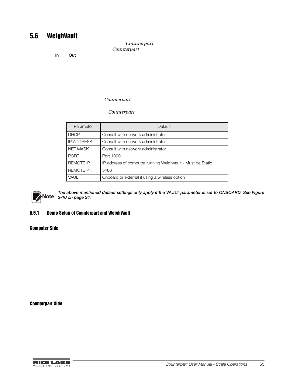 6 weighvault, Demo setup of counterpart and weighvault | Rice Lake Counterpart Configurable Counting Indicator - User Manual - Version 2.0 User Manual | Page 63 / 98