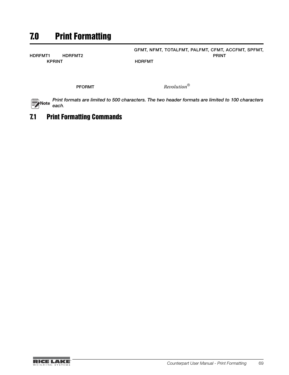 Print formatting, 1 print formatting commands, 0 print formatting | Rice Lake Counterpart Configurable Counting Indicator - User Manual - Version 2.0 User Manual | Page 75 / 98