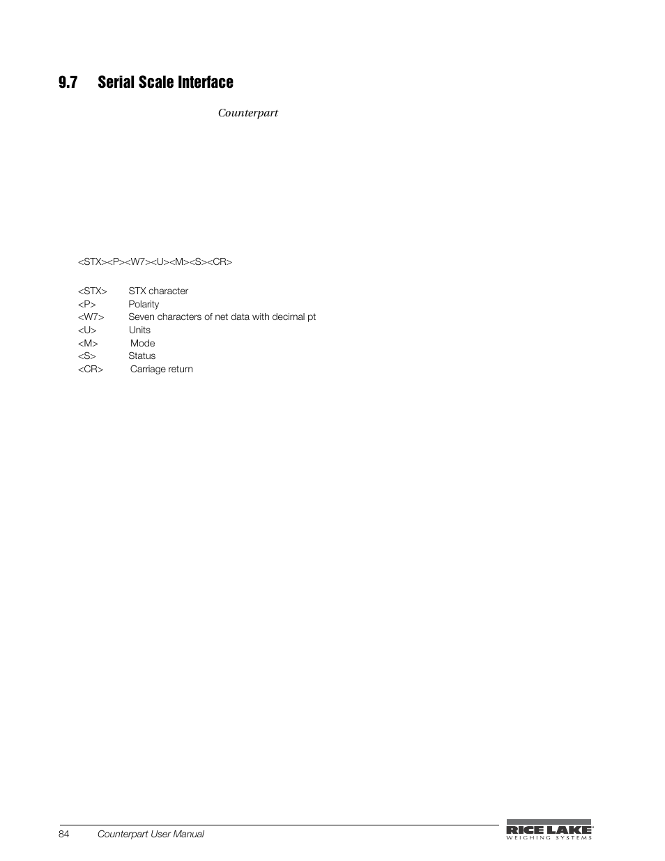 7 serial scale interface | Rice Lake Counterpart Configurable Counting Indicator - User Manual - Version 2.0 User Manual | Page 90 / 98