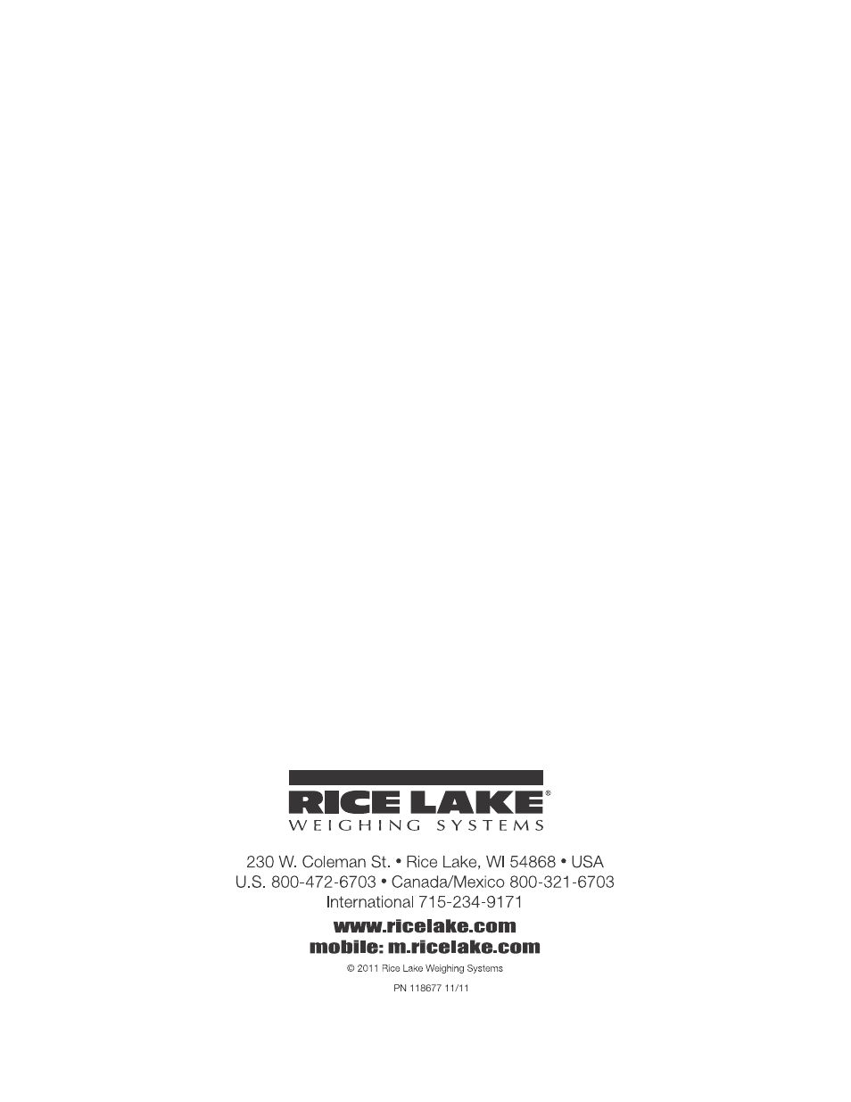 Pn 118677 11/11 | Rice Lake Counterpart Configurable Counting Indicator - User Manual - Version 2.1 User Manual | Page 101 / 101