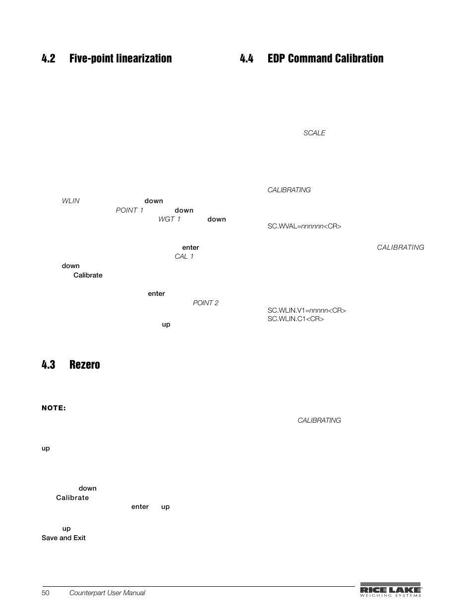 2 five-point linearization, 3 rezero, 4 edp command calibration | Rice Lake Counterpart Configurable Counting Indicator - User Manual - Version 2.1 User Manual | Page 56 / 101