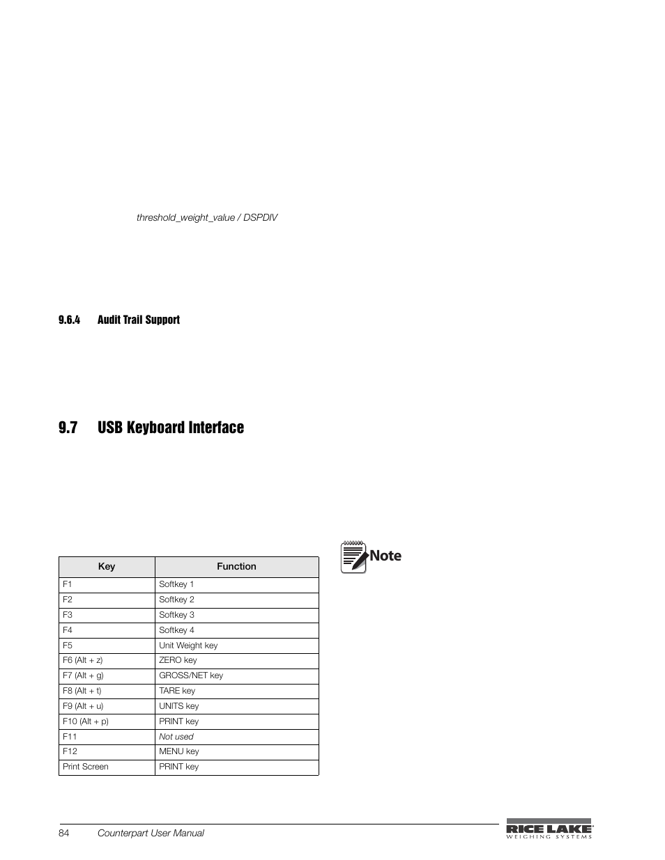 4 audit trail support, 7 usb keyboard interface, Audit trail support | Rice Lake Counterpart Configurable Counting Indicator - User Manual - Version 2.1 User Manual | Page 90 / 101