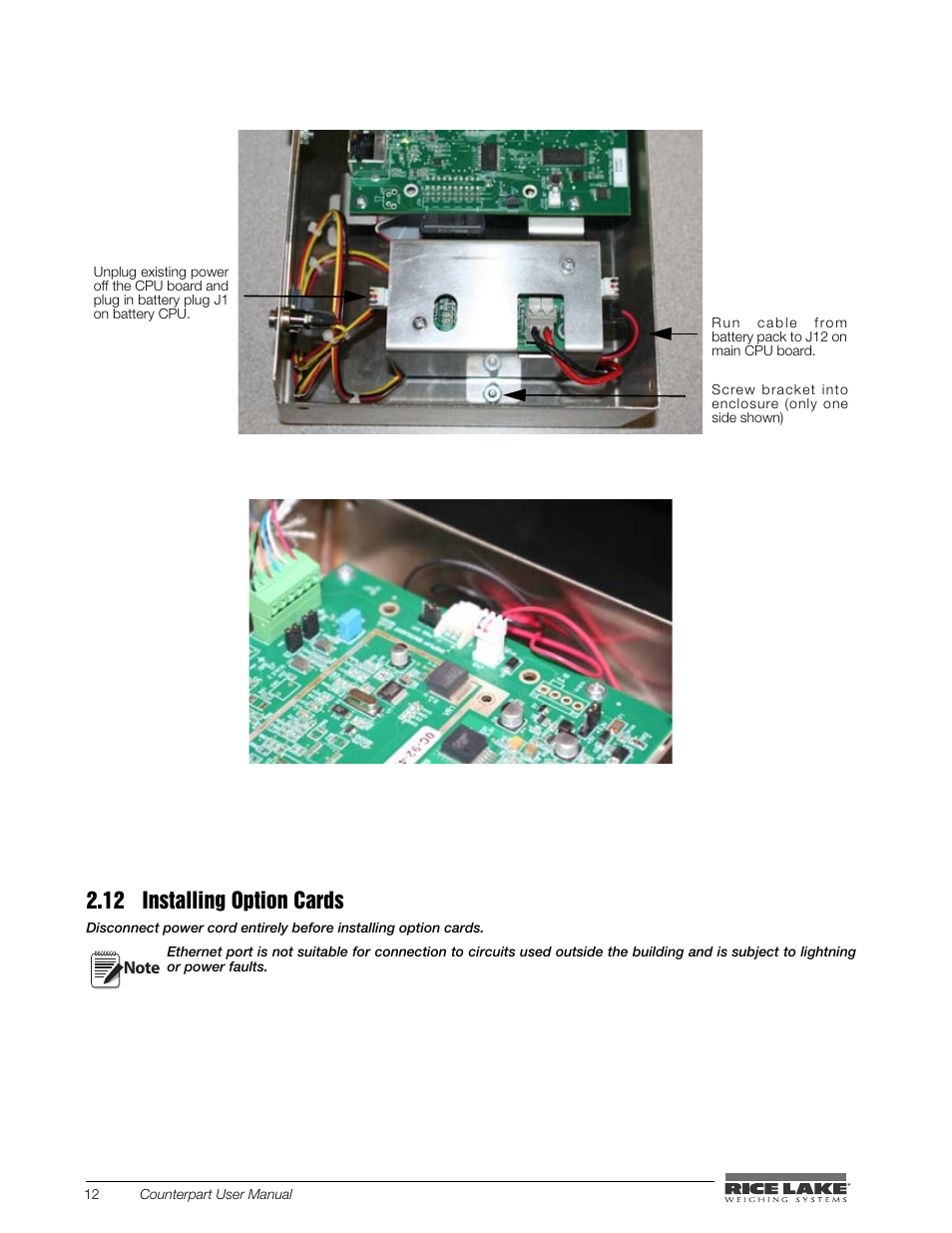 12 installing option cards | Rice Lake Counterpart Configurable Counting Indicator - User Manual - Version 2.3 User Manual | Page 18 / 99