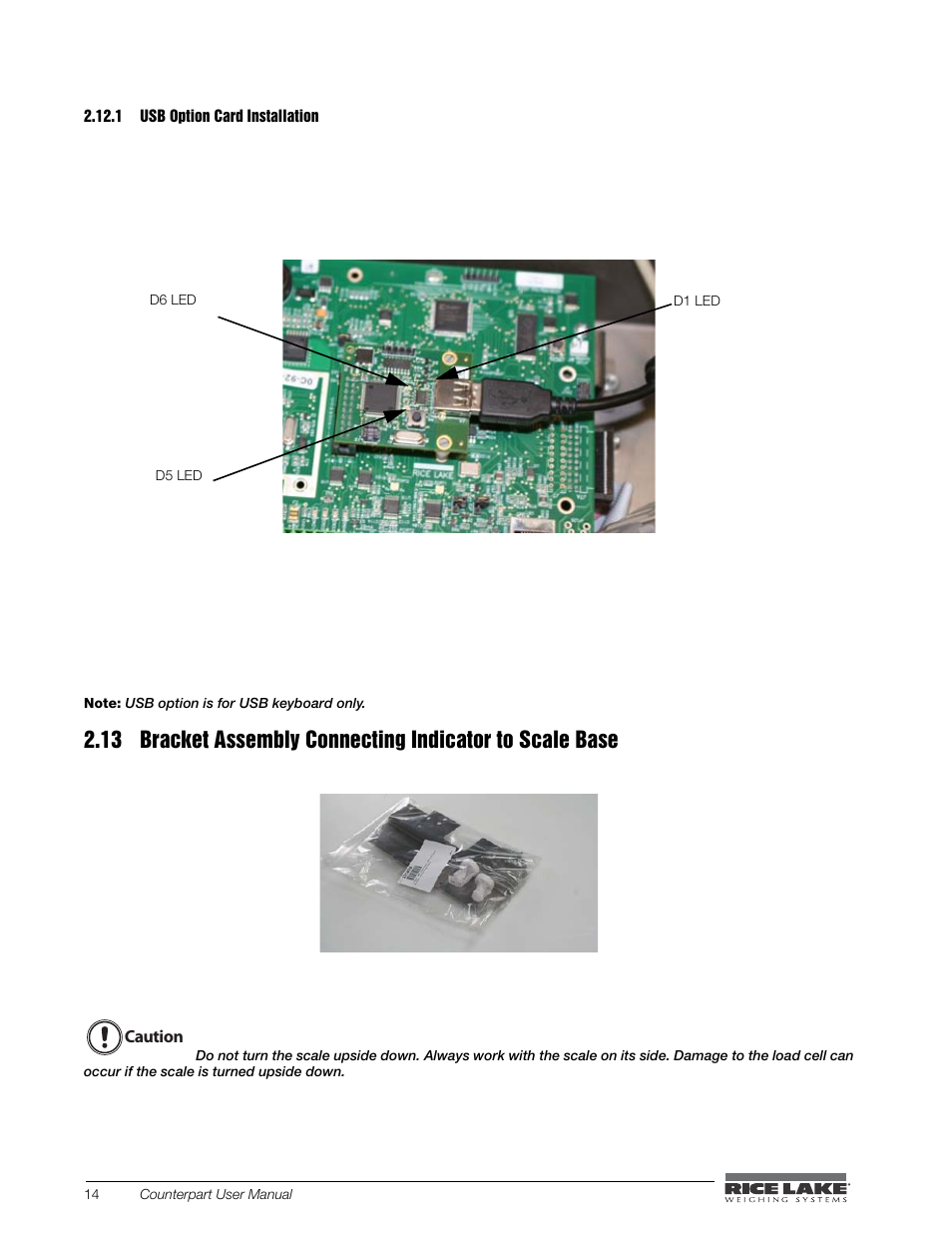 1 usb option card installation, Usb option card installation | Rice Lake Counterpart Configurable Counting Indicator - User Manual - Version 2.3 User Manual | Page 20 / 99