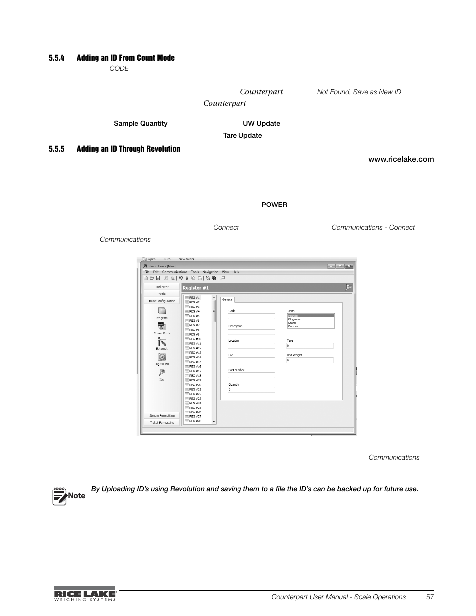 4 adding an id from count mode, 5 adding an id through revolution, Adding an id from count mode | Adding an id through revolution | Rice Lake Counterpart Configurable Counting Indicator - User Manual - Version 2.3 User Manual | Page 63 / 99