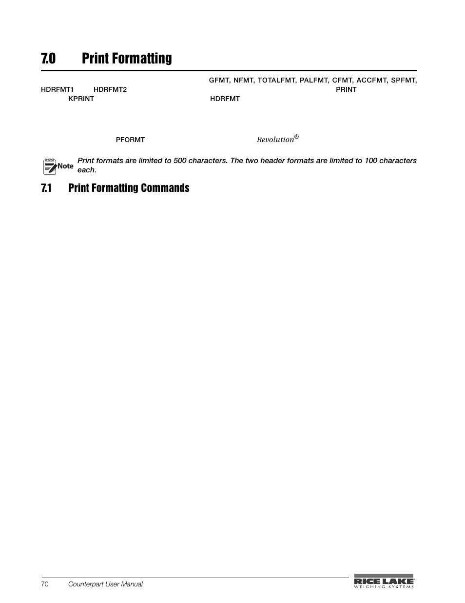 0 print formatting, 1 print formatting commands, Print formatting | Rice Lake Counterpart Configurable Counting Indicator - User Manual - Version 2.3 User Manual | Page 76 / 99