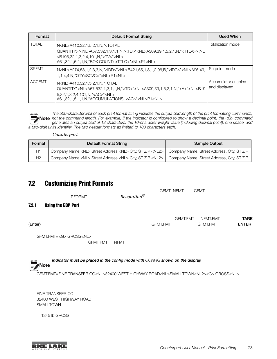 2 customizing print formats, 1 using the edp port, Using the edp port | Rice Lake Counterpart Configurable Counting Indicator - User Manual - Version 2.3 User Manual | Page 79 / 99