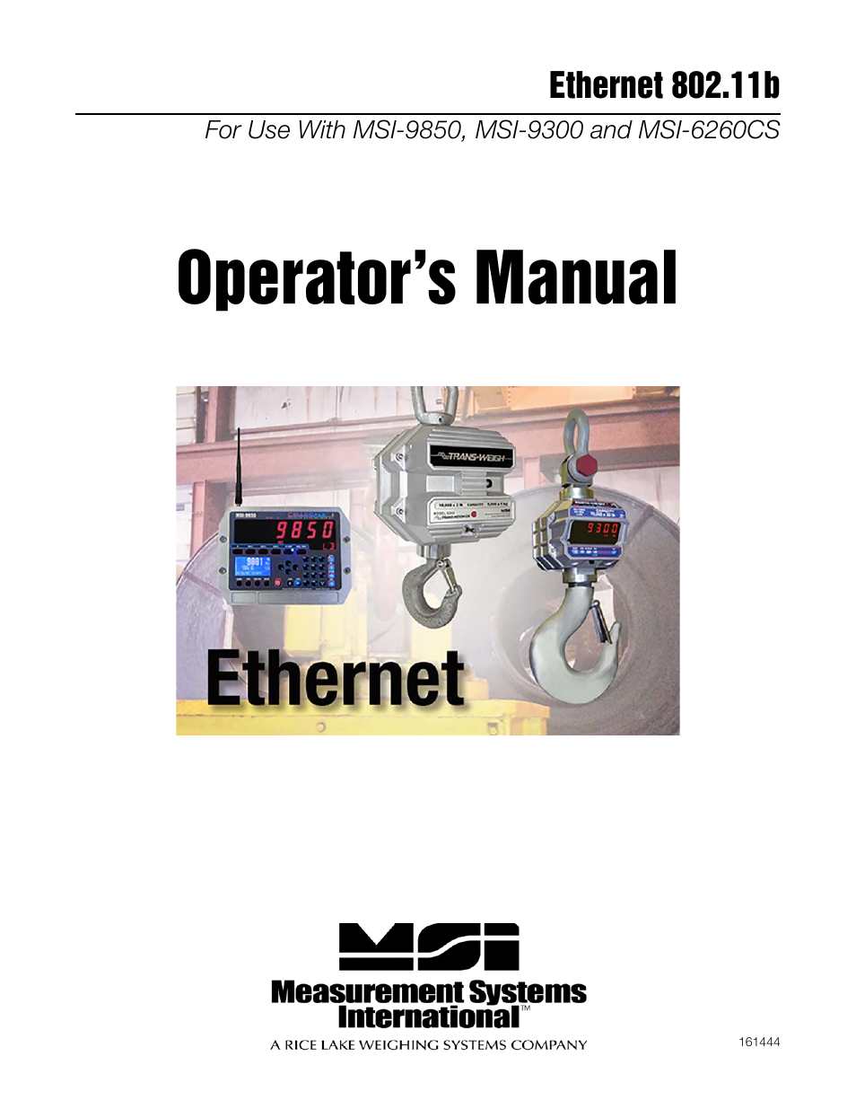 Rice Lake MSI Crane Scales - Ethernet Option User Manual | 20 pages