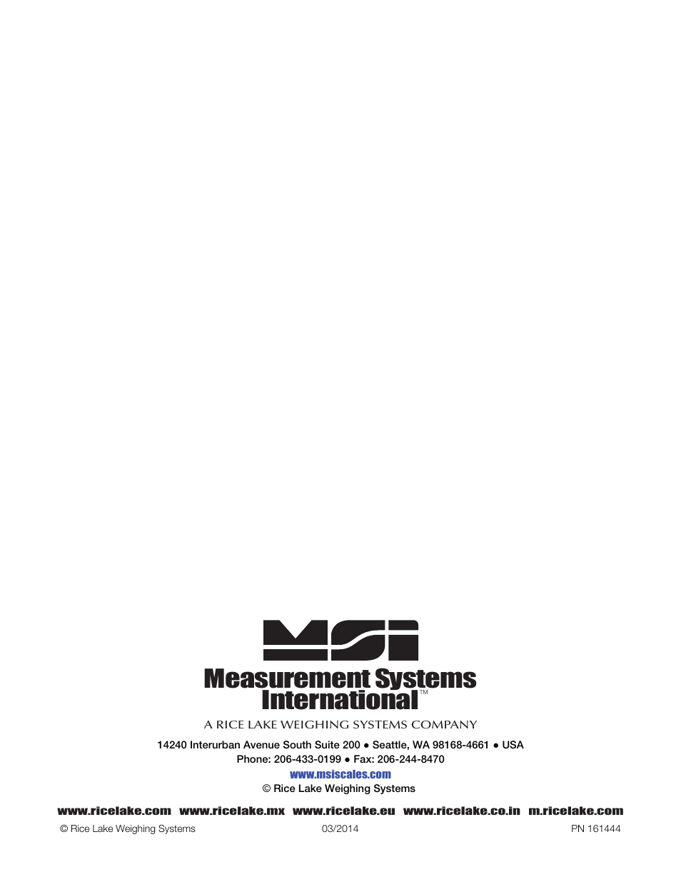 Measurement systems international | Rice Lake MSI Crane Scales - Ethernet Option User Manual | Page 20 / 20
