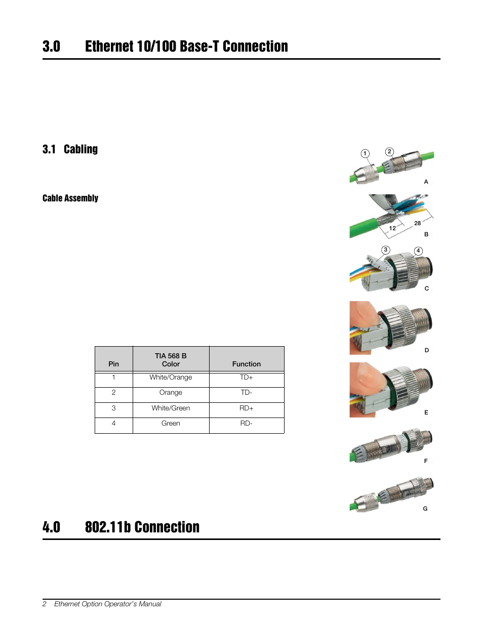 0 ethernet 10/100 base-t connection, 1 cabling, 0 802.11b connection | Ethernet 10/100 base-t connection, 11b connection | Rice Lake MSI Crane Scales - Ethernet Option User Manual | Page 6 / 20