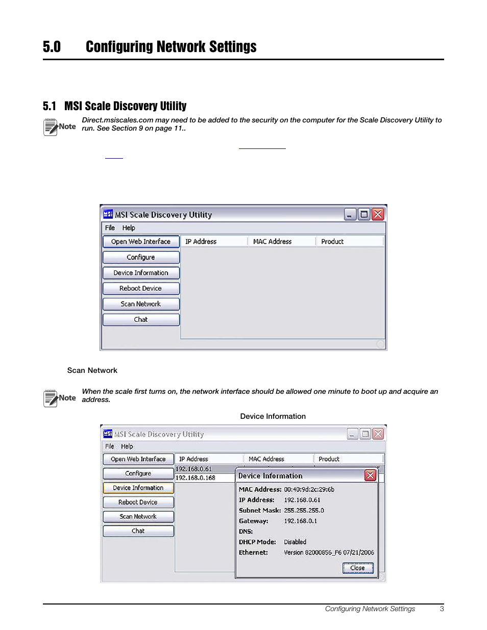 0 configuring network settings, 1 msi scale discovery utility, Configuring network settings | Rice Lake MSI Crane Scales - Ethernet Option User Manual | Page 7 / 20