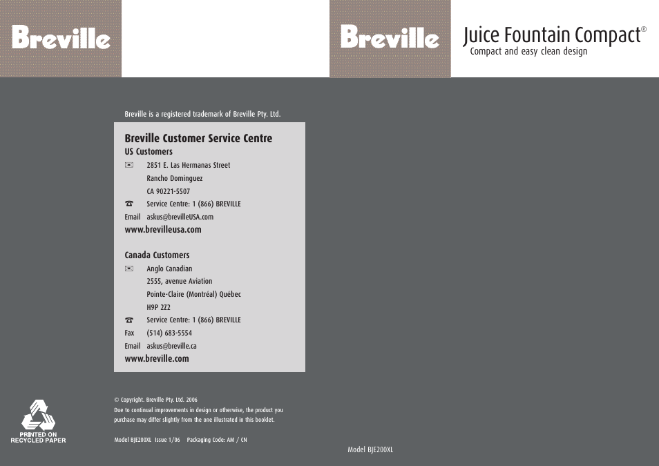 Breville BJE200XL User Manual | 54 pages