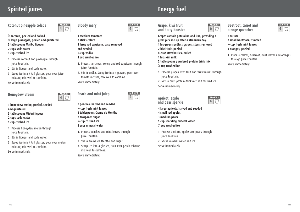 Energy fuel, Spirited juices | Breville BJE200XL User Manual | Page 16 / 54