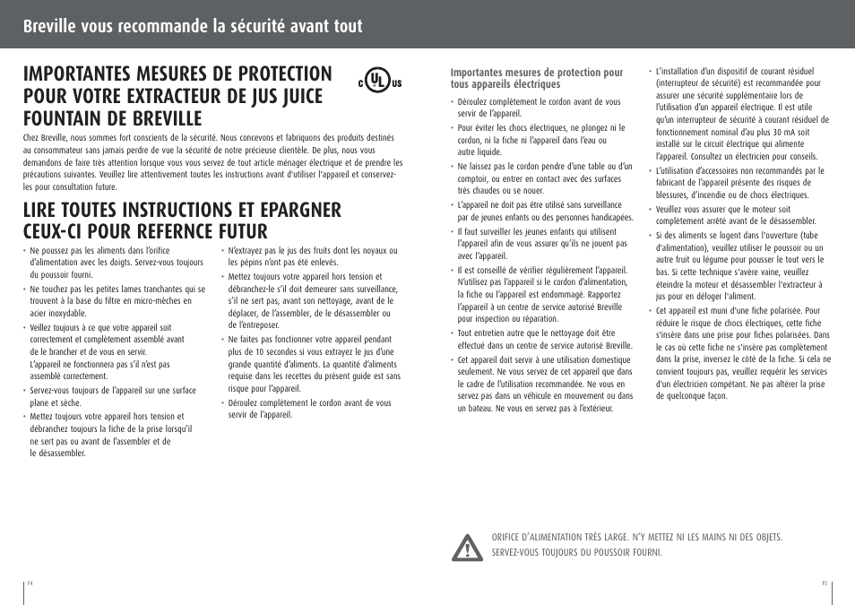 Breville vous recommande la sécurité avant tout | Breville BJE200XL User Manual | Page 21 / 54