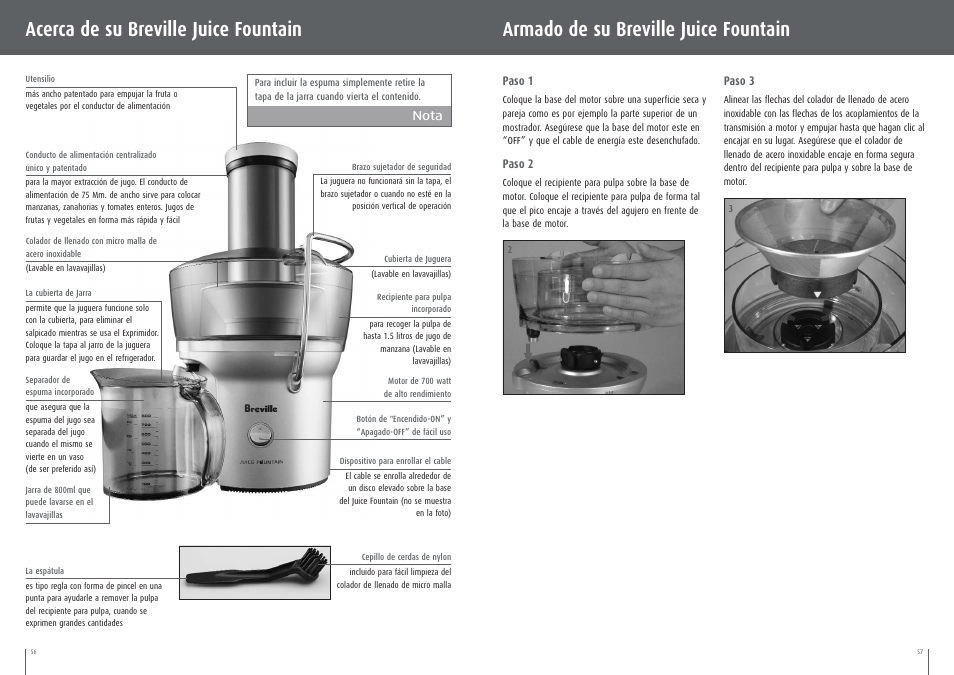 Armado de su breville juice fountain, Acerca de su breville juice fountain | Breville BJE200XL User Manual | Page 40 / 54